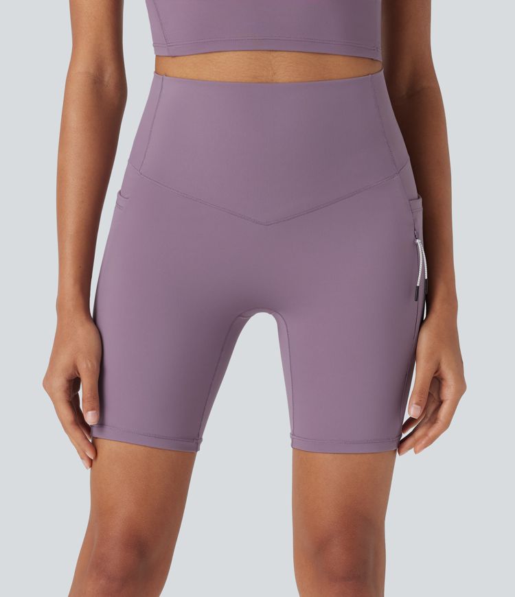 halara ultrasculpt cool quick dry high waisted tummy control hiking biker shorts 7 met zakken - upf 50