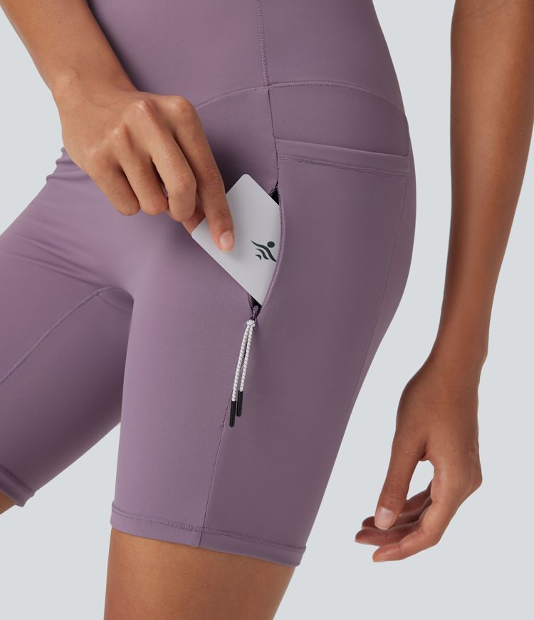 halara ultrasculpt cool quick dry high waisted tummy control hiking biker shorts 7 met zakken - upf 50