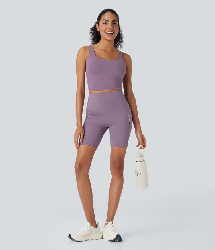 halara ultrasculpt cool quick dry high waisted tummy control hiking biker shorts 7 met zakken - upf 50