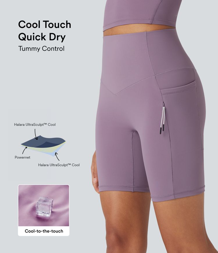 halara ultrasculpt cool quick dry high waisted tummy control hiking biker shorts 7 met zakken - upf 50