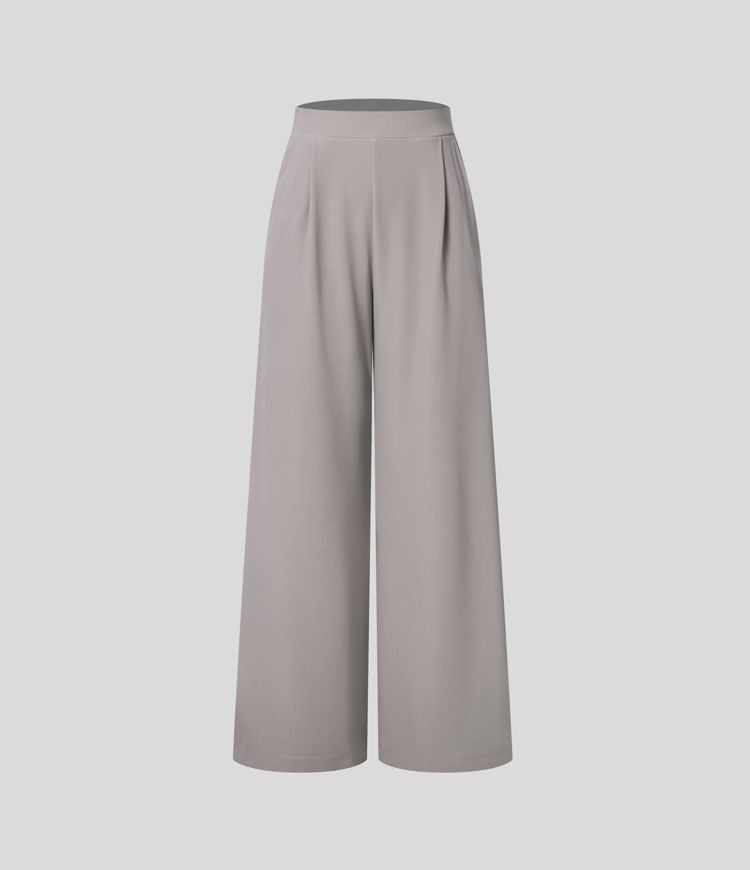 halara flex werkbroek met hoge taille figuurcorrigerende werking wijde pijpen en zakken microwafelstructuur