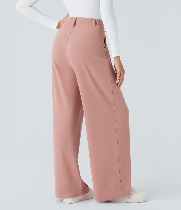 halara flex werkbroek met hoge taille zakken en wijde pijpen gemaakt van wafelstof