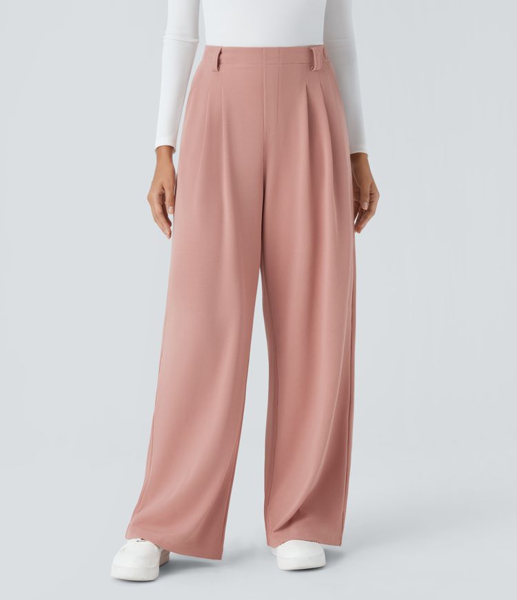 halara flex werkbroek met hoge taille zakken en wijde pijpen gemaakt van wafelstof