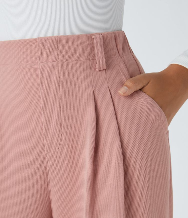 halara flex werkbroek met hoge taille zakken en wijde pijpen gemaakt van wafelstof