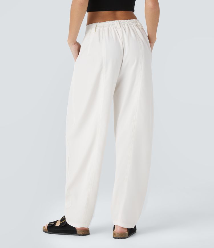 halara flex mid rise pocket barrel leg work pants
