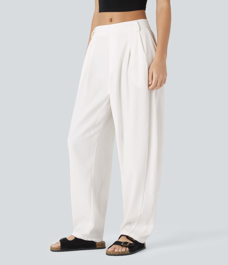 halara flex mid rise pocket barrel leg work pants