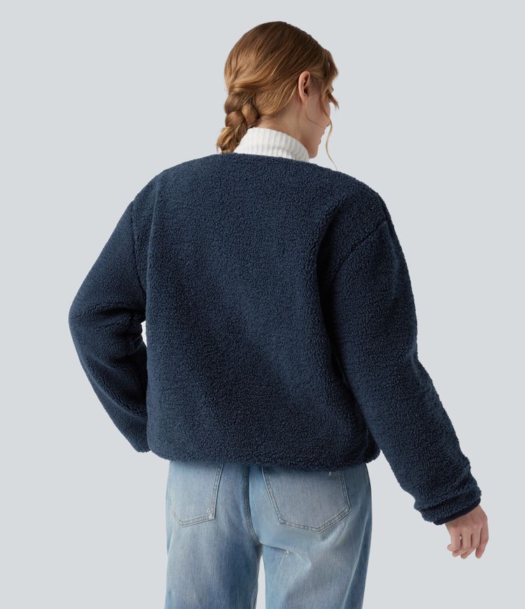 omkeerbaar casual sherpa-jack met lange mouwen en zakken twee looks in één