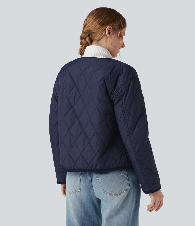 omkeerbaar casual sherpa-jack met lange mouwen en zakken twee looks in één