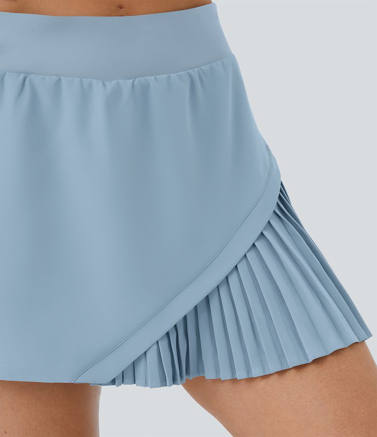 alledaagse 2-in-1 geplooide patchwork tennisrok - kinetic