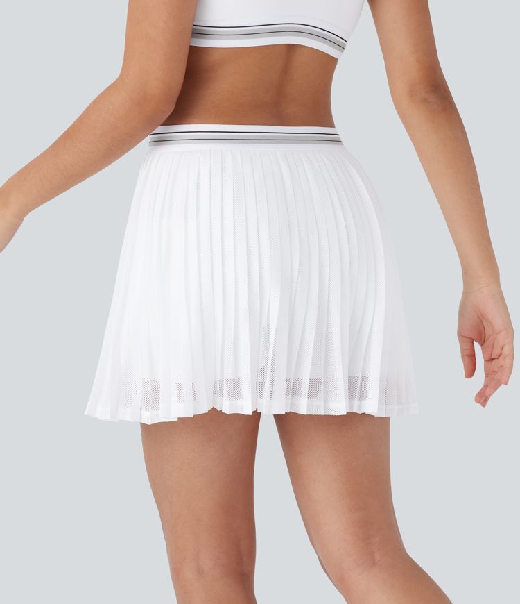 mini tennisrokje met hoge taille kleurblokken 2-in-1 zakken uitsparingen plooien en sneldrogende eigenschappen.