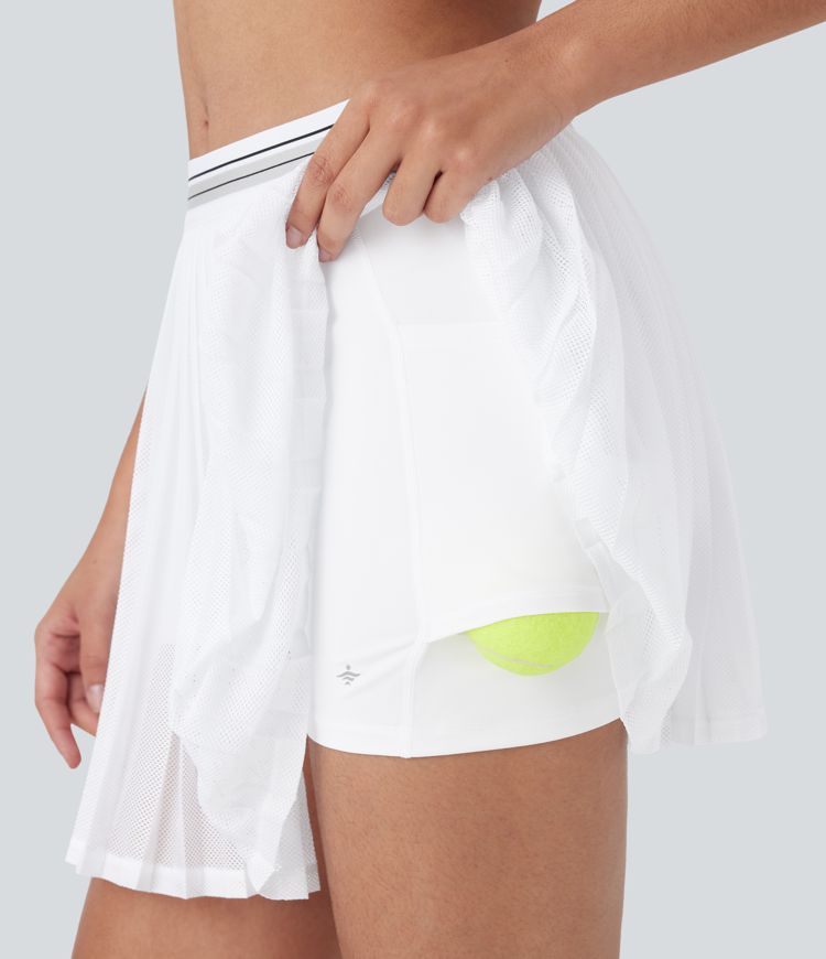 mini tennisrokje met hoge taille kleurblokken 2-in-1 zakken uitsparingen plooien en sneldrogende eigenschappen.