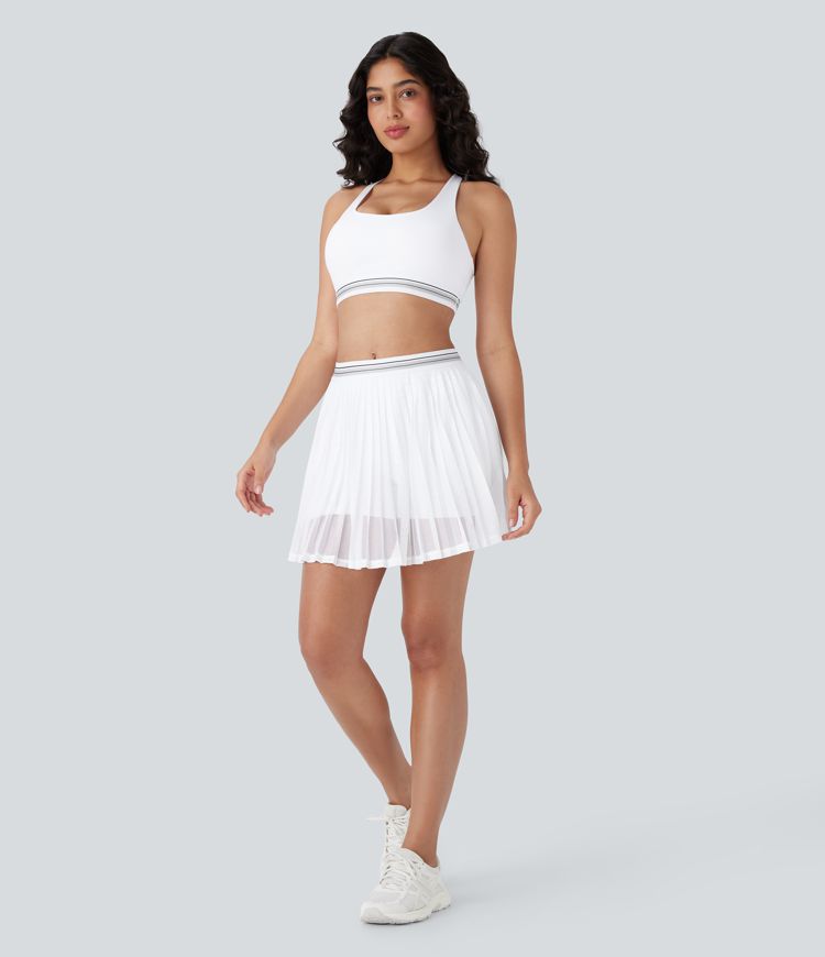 mini tennisrokje met hoge taille kleurblokken 2-in-1 zakken uitsparingen plooien en sneldrogende eigenschappen.
