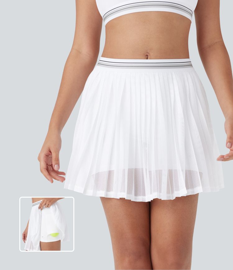 mini tennisrokje met hoge taille kleurblokken 2-in-1 zakken uitsparingen plooien en sneldrogende eigenschappen.