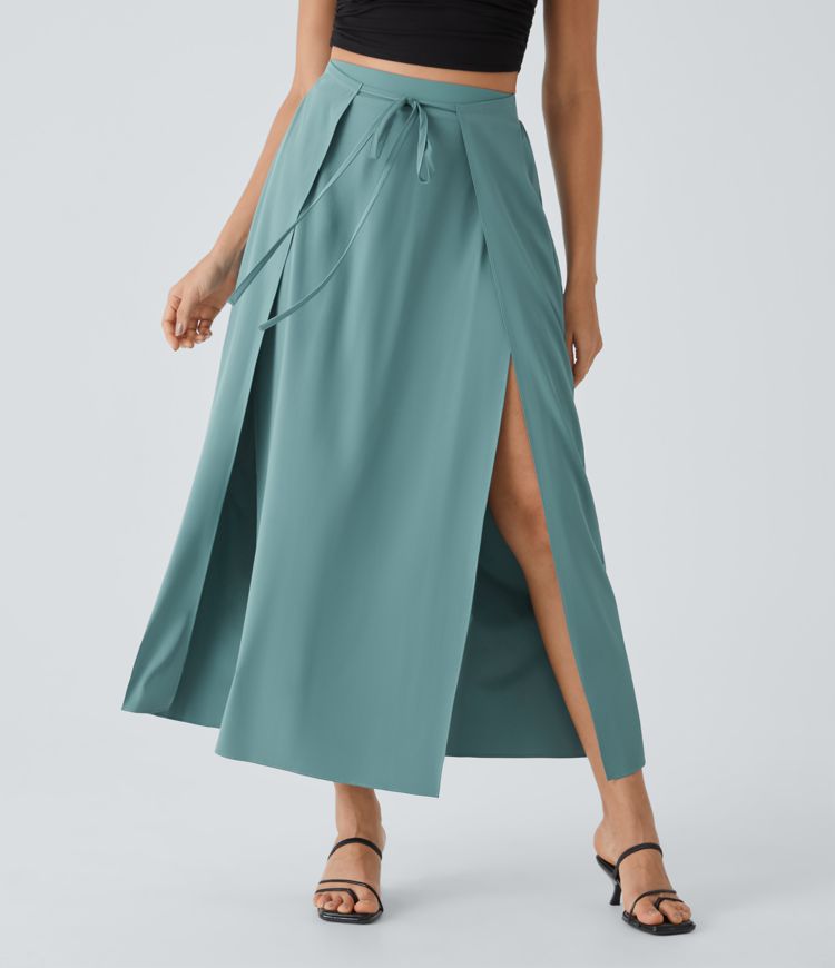 breezeful maxi-rok met hoge taille en strik aan de voorkant zwierig en 2-in-1 sneldrogend en casual