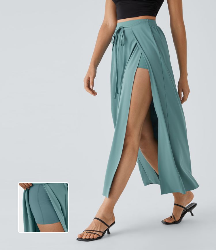 breezeful maxi-rok met hoge taille en strik aan de voorkant zwierig en 2-in-1 sneldrogend en casual