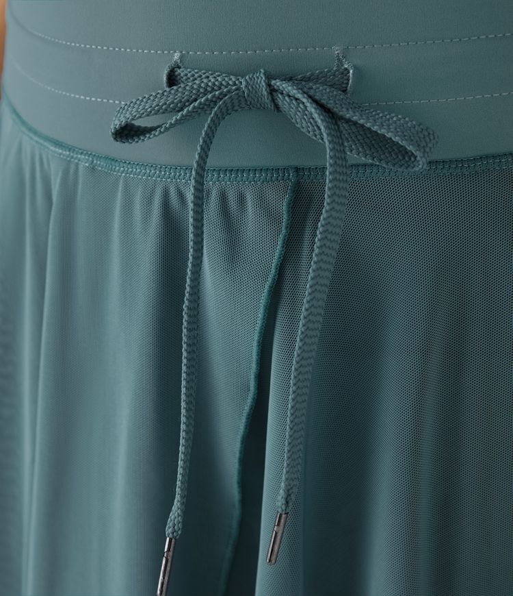 hoge taille rok met trekkoord contrasterend mesh en 2-in-1 zakken zwierig model casual model.