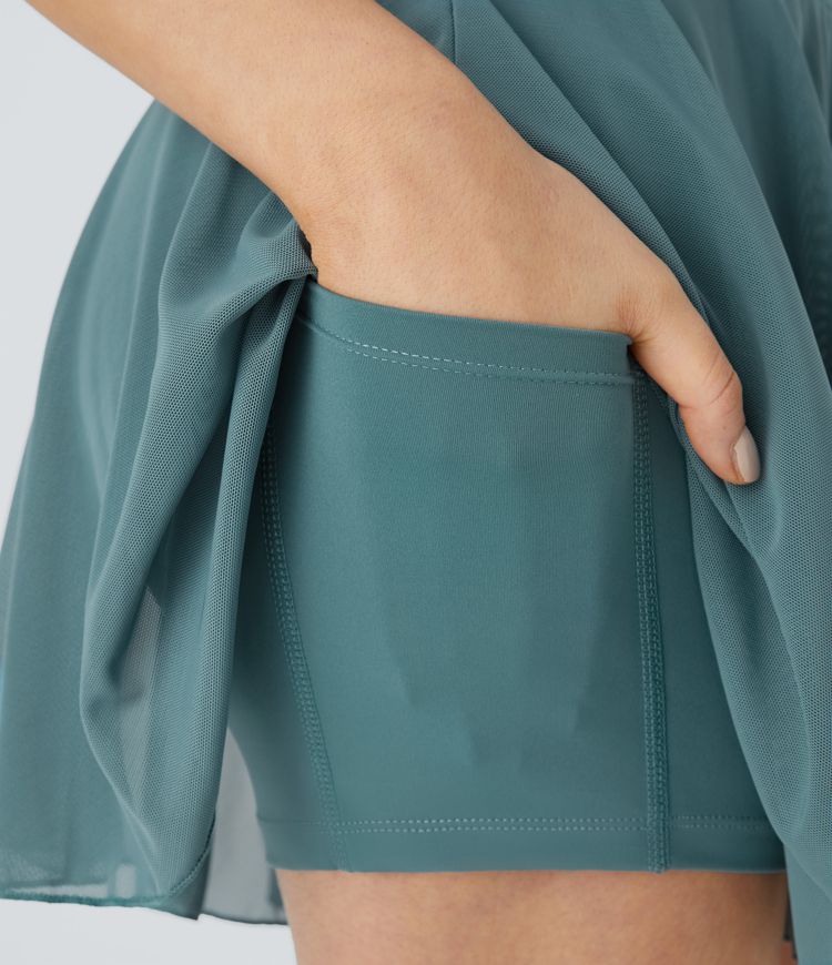 hoge taille rok met trekkoord contrasterend mesh en 2-in-1 zakken zwierig model casual model.