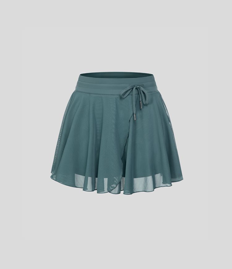 hoge taille rok met trekkoord contrasterend mesh en 2-in-1 zakken zwierig model casual model.