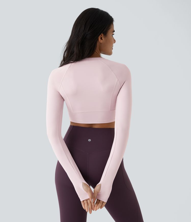 effen cropped yoga-sporttop met duimgaten