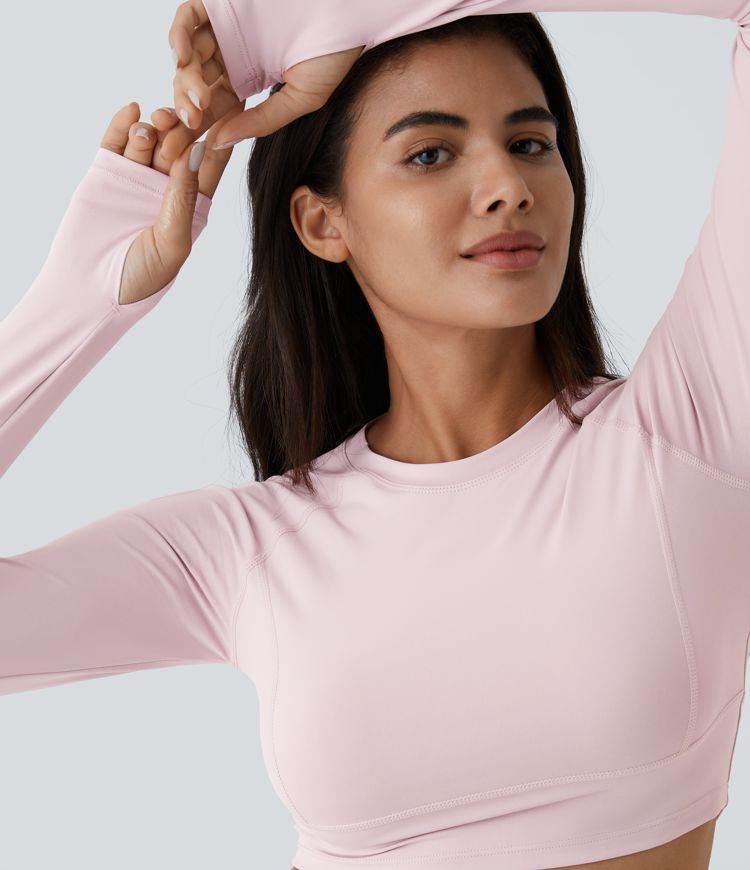 effen cropped yoga-sporttop met duimgaten