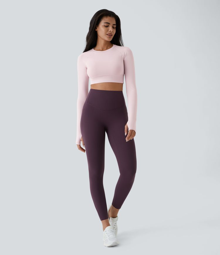 effen cropped yoga-sporttop met duimgaten