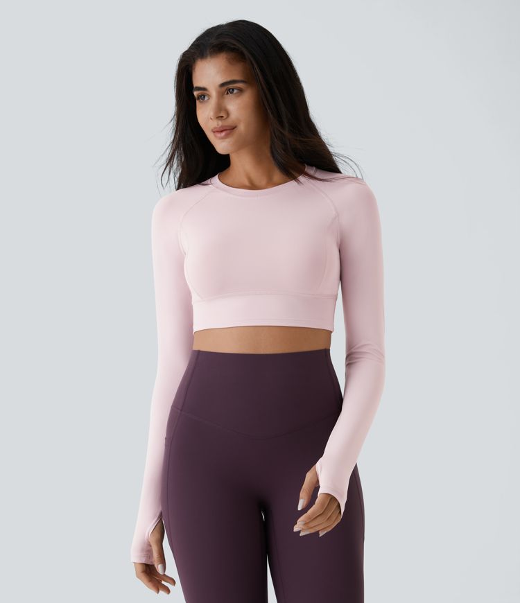 effen cropped yoga-sporttop met duimgaten