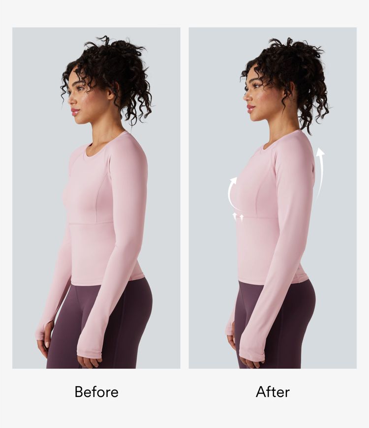push-up top met lange mouwen en duimgaten voor yoga en sport