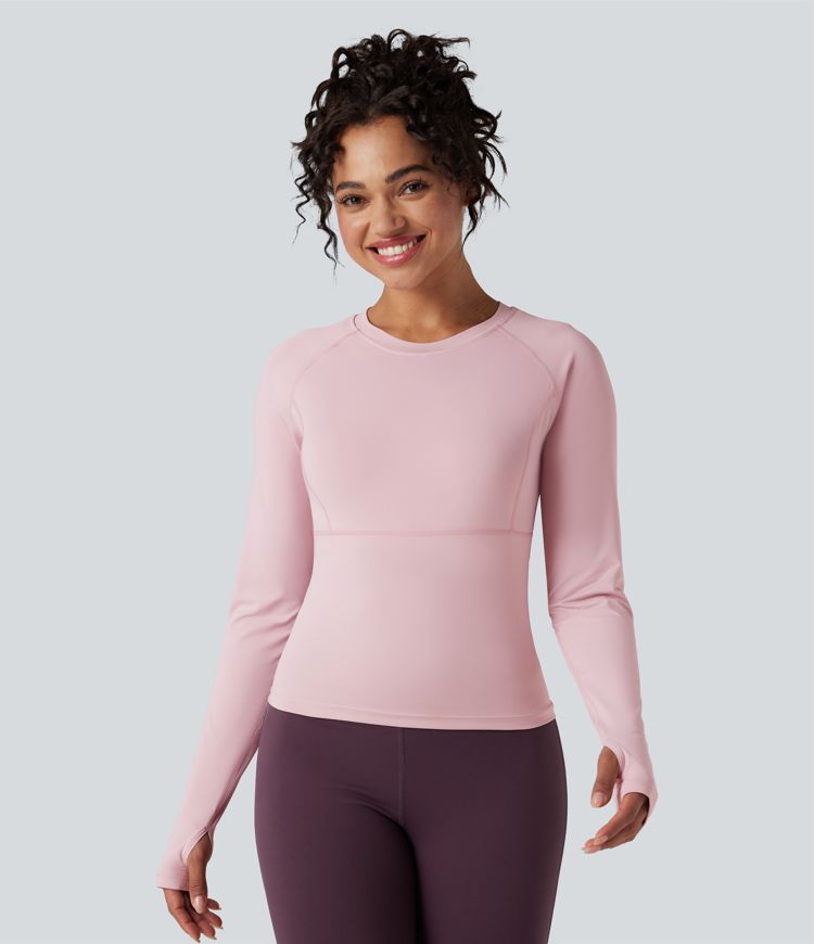 push-up top met lange mouwen en duimgaten voor yoga en sport