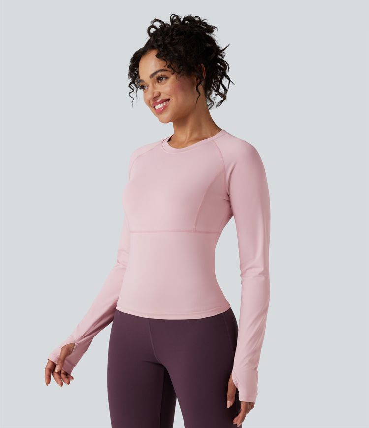 push-up top met lange mouwen en duimgaten voor yoga en sport