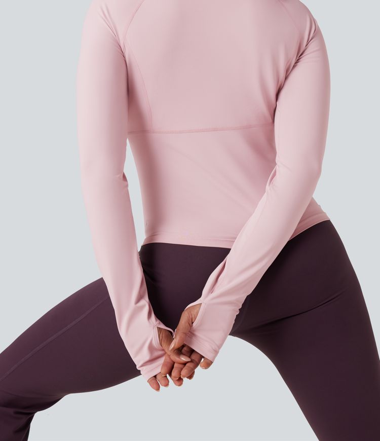 push-up top met lange mouwen en duimgaten voor yoga en sport