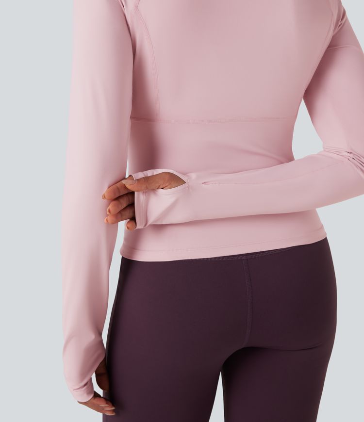 push-up top met lange mouwen en duimgaten voor yoga en sport
