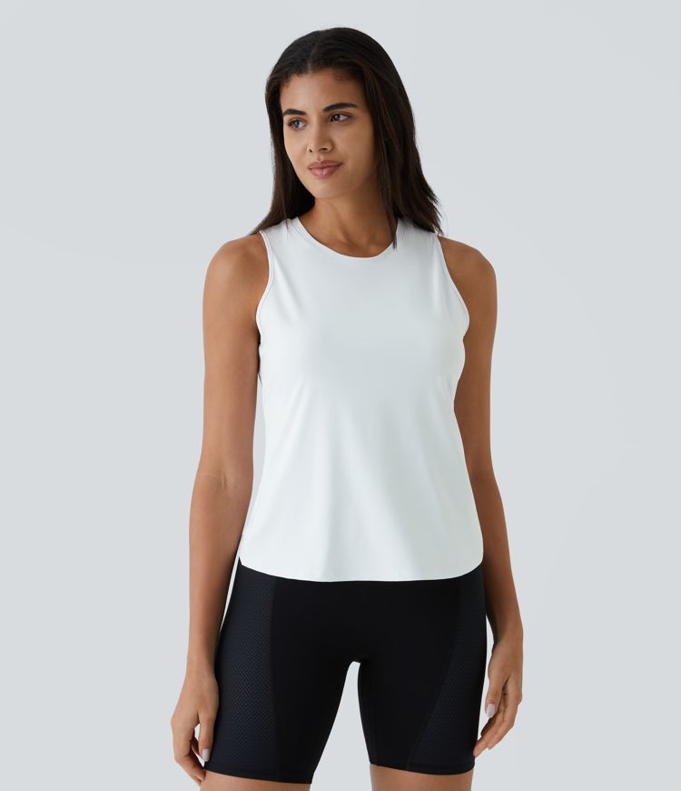 yoga tanktop met uitgesneden overslagzoom effen kleur