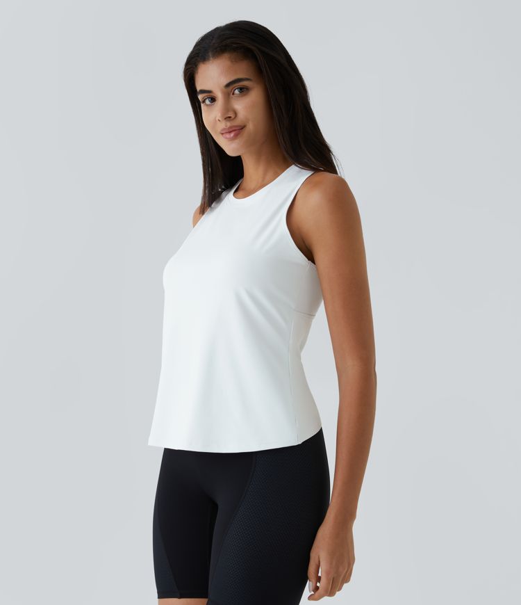yoga tanktop met uitgesneden overslagzoom effen kleur