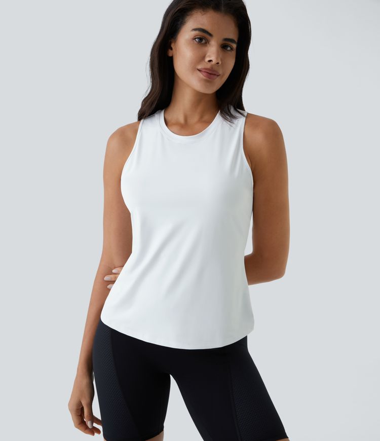yoga tanktop met uitgesneden overslagzoom effen kleur