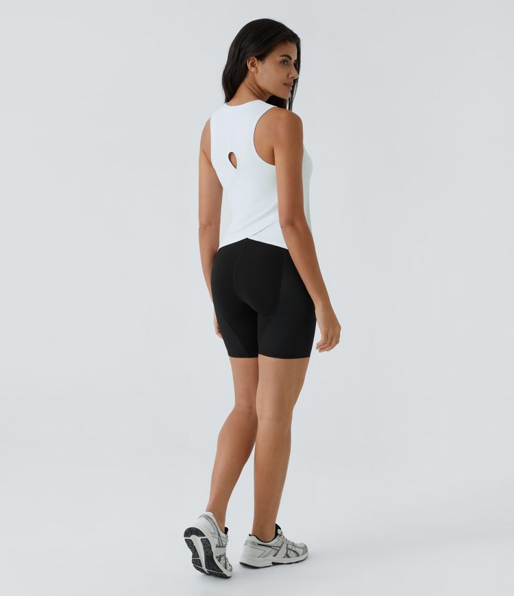 yoga tanktop met uitgesneden overslagzoom effen kleur