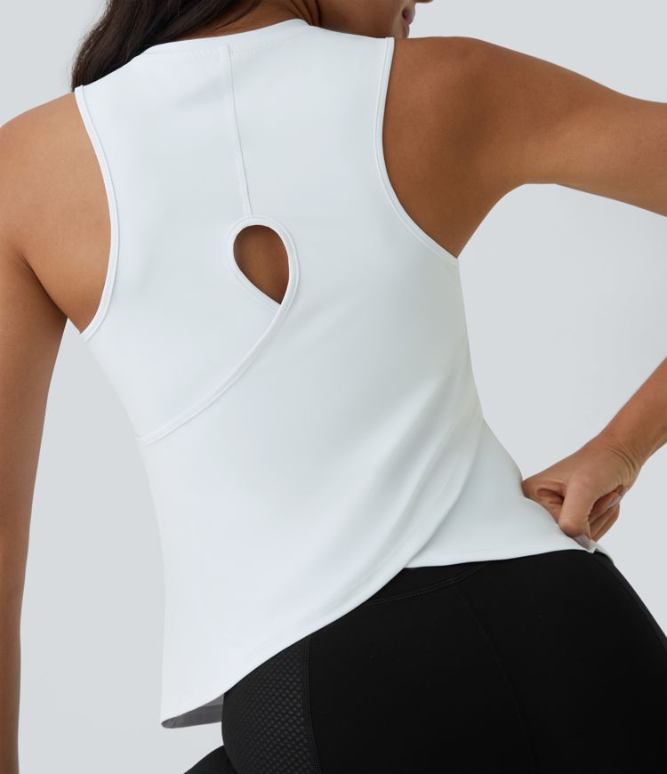 yoga tanktop met uitgesneden overslagzoom effen kleur