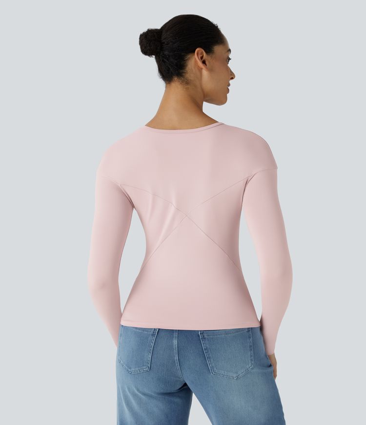 ronde hals lange mouwen effen nauwsluitende casual top