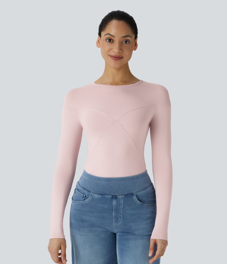 ronde hals lange mouwen effen nauwsluitende casual top