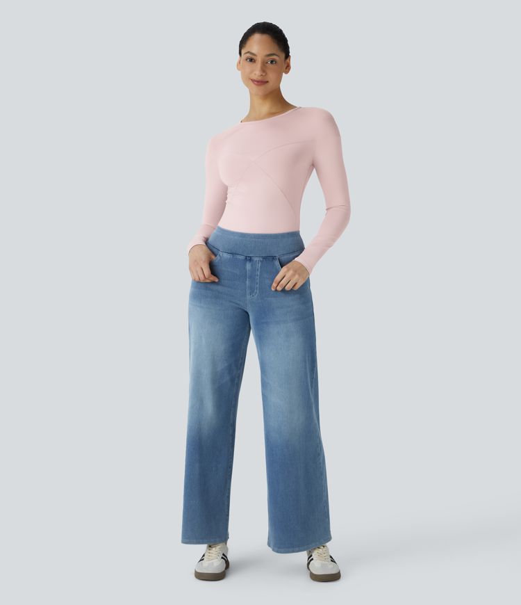 ronde hals lange mouwen effen nauwsluitende casual top