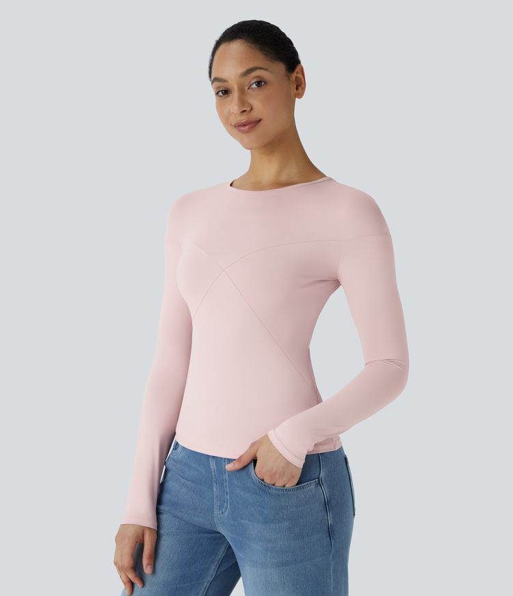 ronde hals lange mouwen effen nauwsluitende casual top