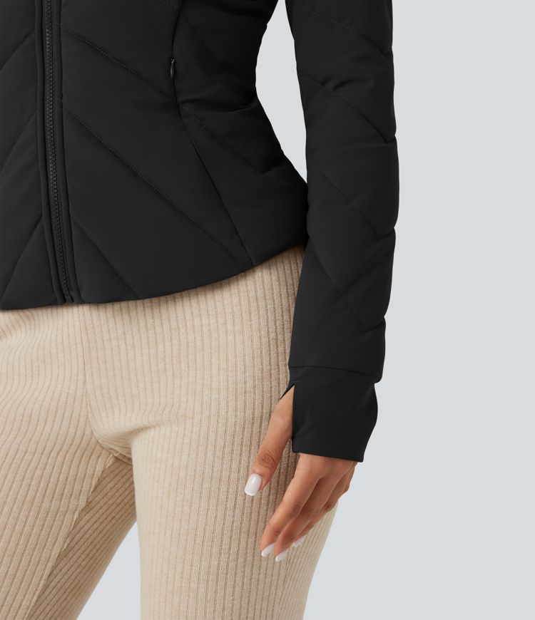 puffflex casual gewatteerde jas met opstaande kraag lange mouwen en duimgaten inclusief zakken.