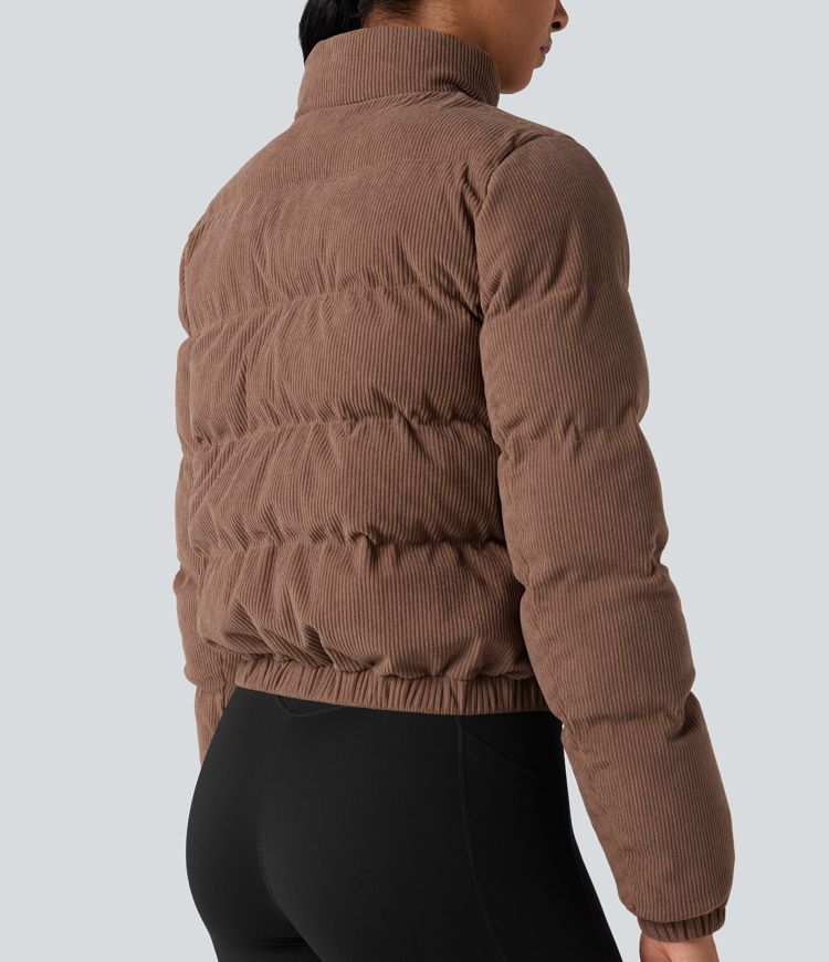 casual corduroy pufferjack met opstaande kraag en zakken