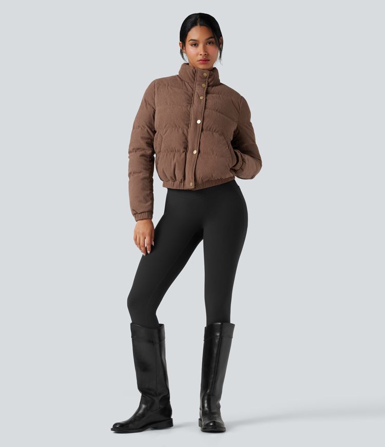 casual corduroy pufferjack met opstaande kraag en zakken