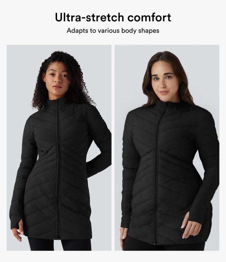 puffflex gewatteerde jas met opstaande kraag lange mouwen duimgaten ritssluiting aan de zoom stretch slim fit en zakken.