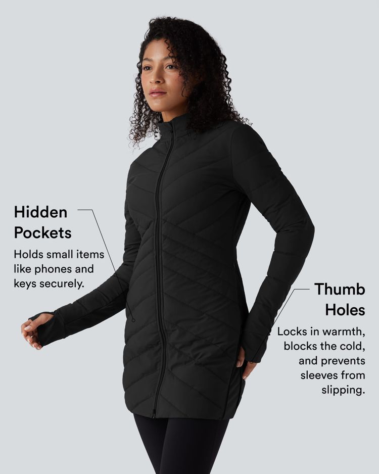 puffflex gewatteerde jas met opstaande kraag lange mouwen duimgaten ritssluiting aan de zoom stretch slim fit en zakken.