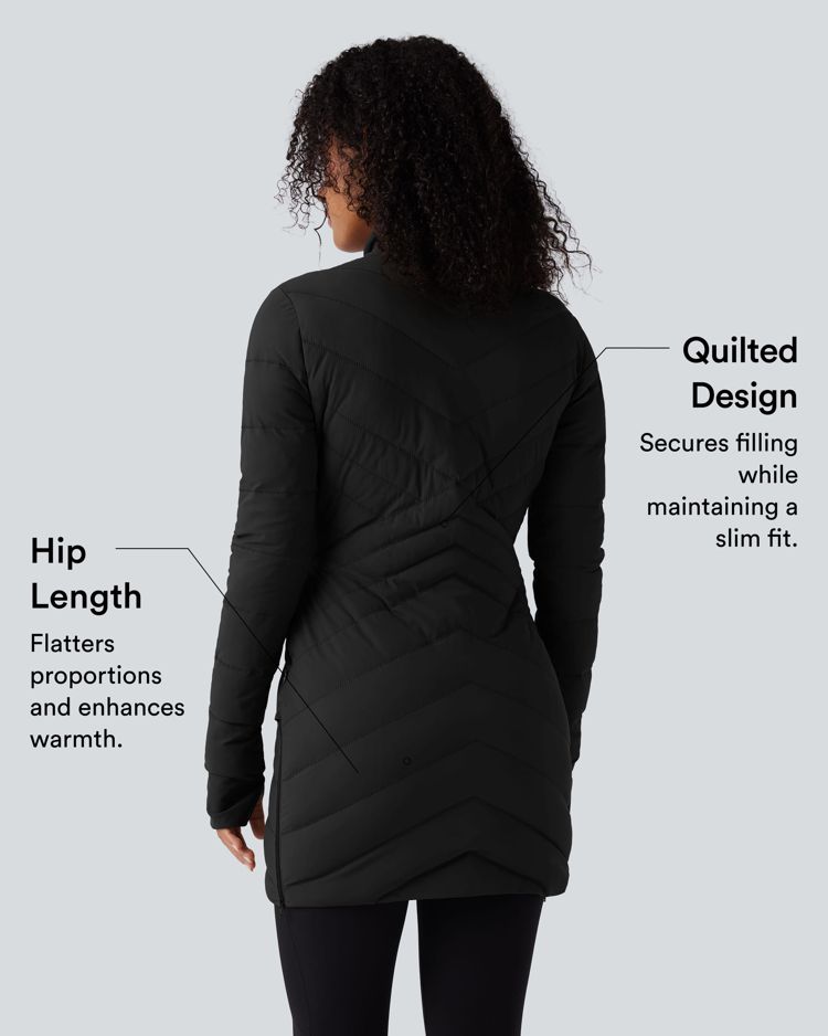 puffflex gewatteerde jas met opstaande kraag lange mouwen duimgaten ritssluiting aan de zoom stretch slim fit en zakken.