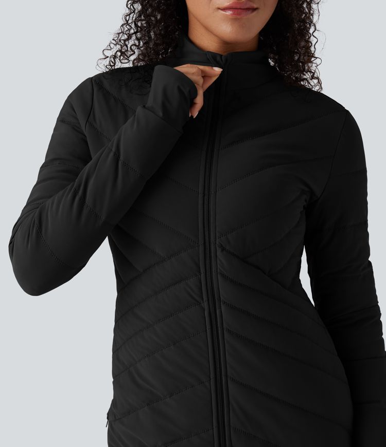 puffflex gewatteerde jas met opstaande kraag lange mouwen duimgaten ritssluiting aan de zoom stretch slim fit en zakken.