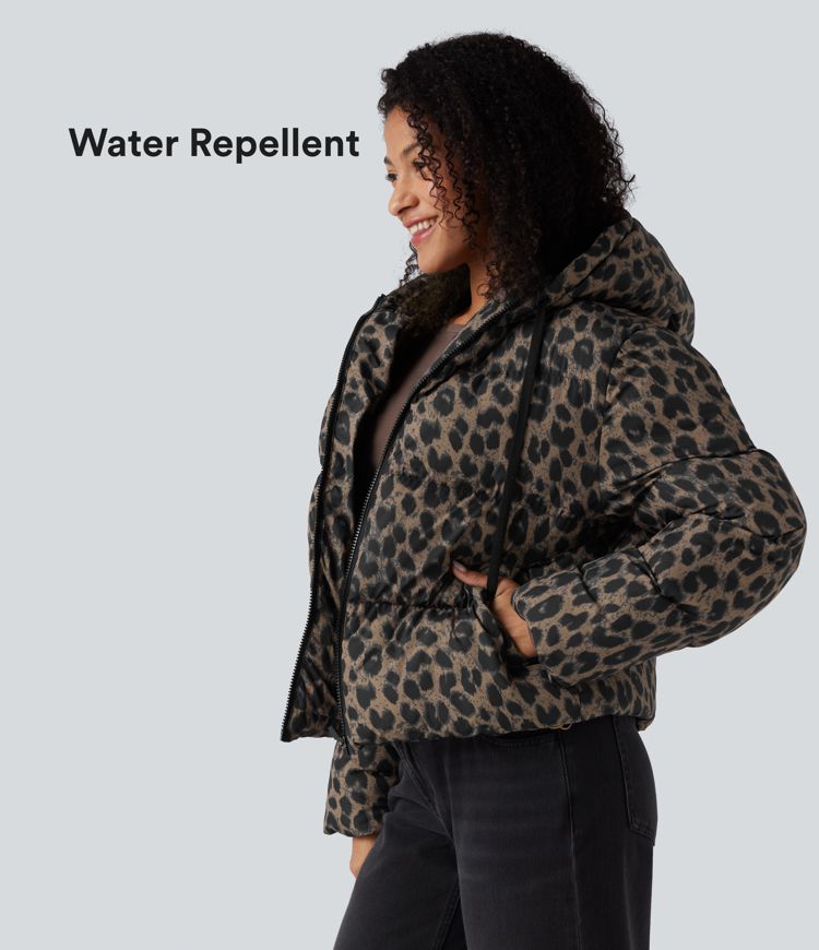duurzame waterafstotende casual gewatteerde jas met capuchon ritssluiting en zakken.