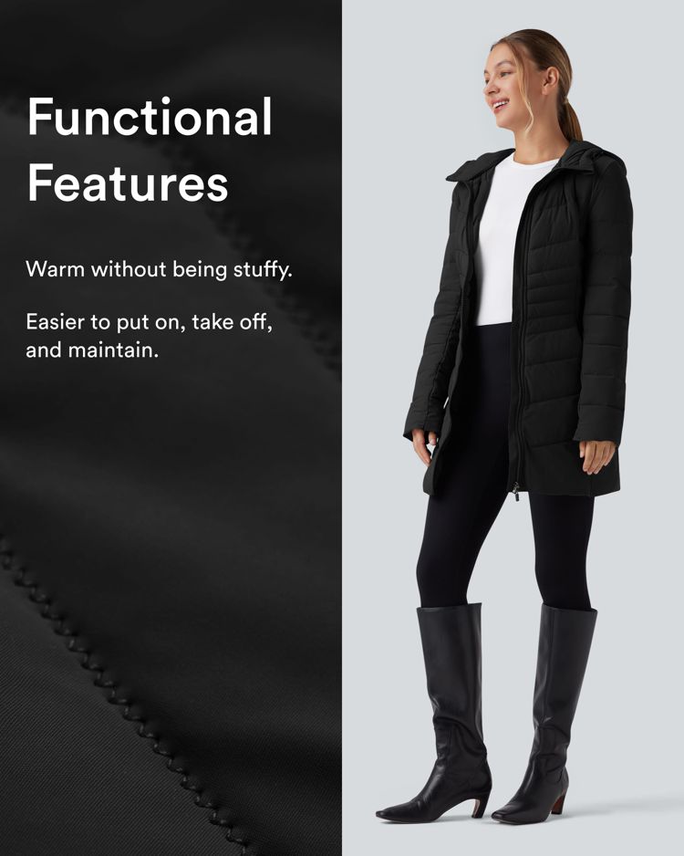 puffflex hooded longline stretchy casual gewatteerde jas met zakken