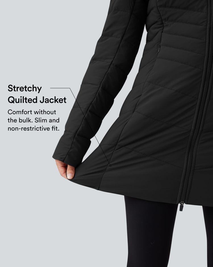 puffflex hooded longline stretchy casual gewatteerde jas met zakken